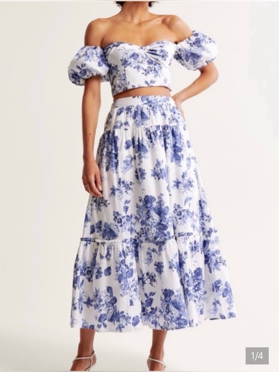 Abercrombie & Fitch Dresses & Skirts - Abercrombie & Fitch White Maxi Skirt with Blue Floral Print